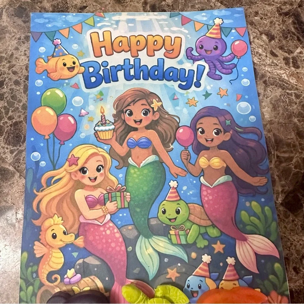 Handmade Mermaid Themed Crayon Birthday Card NEW